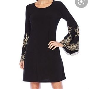 MSK evening dress with bell sleeves gold detail